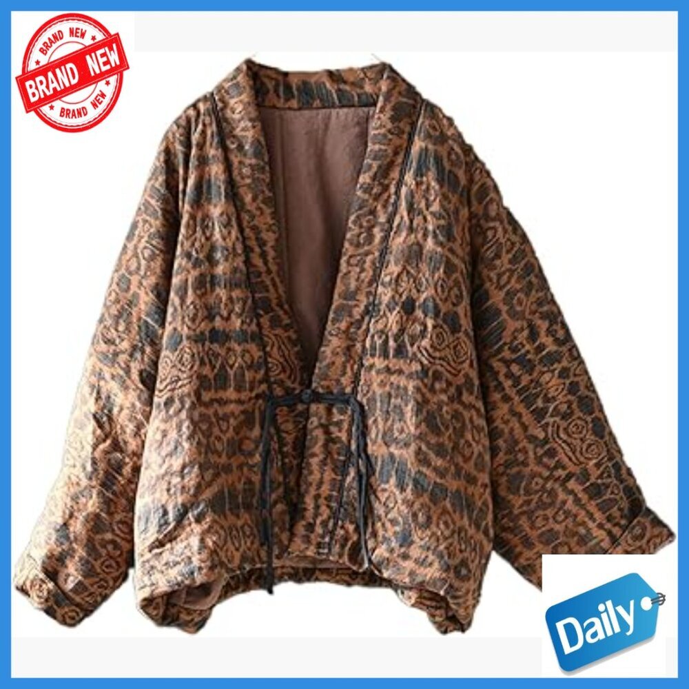 Women's Quilted Jacket Floral Print Shawl Collar Drop Shoulder Vintage Outwear